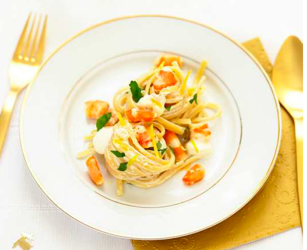 recette des linguine aux crevettes, (ou gambas), mascarpone et citron.